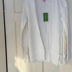 NWT LILLY PULITZER THOMSEN CARDIGAN L RESORT WHITE COTTON